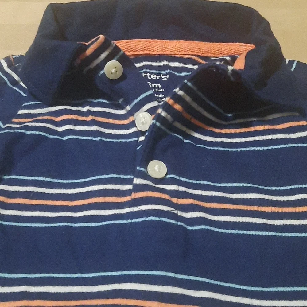 Carter's blue onesie with peach stripes size 18 months
